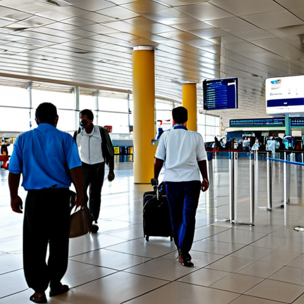 **

"A bustling scene inside Aden International Airport, fully clothed travelers walking through the terminal, appropriate attire, safe for work, well-formed hands, proper finger count, natural body proportions, professional photography, high quality, modest clothing. Background includes check-in counters and arrival/departure boards. A sense of hope and activity amidst a challenging environment. professional."

**