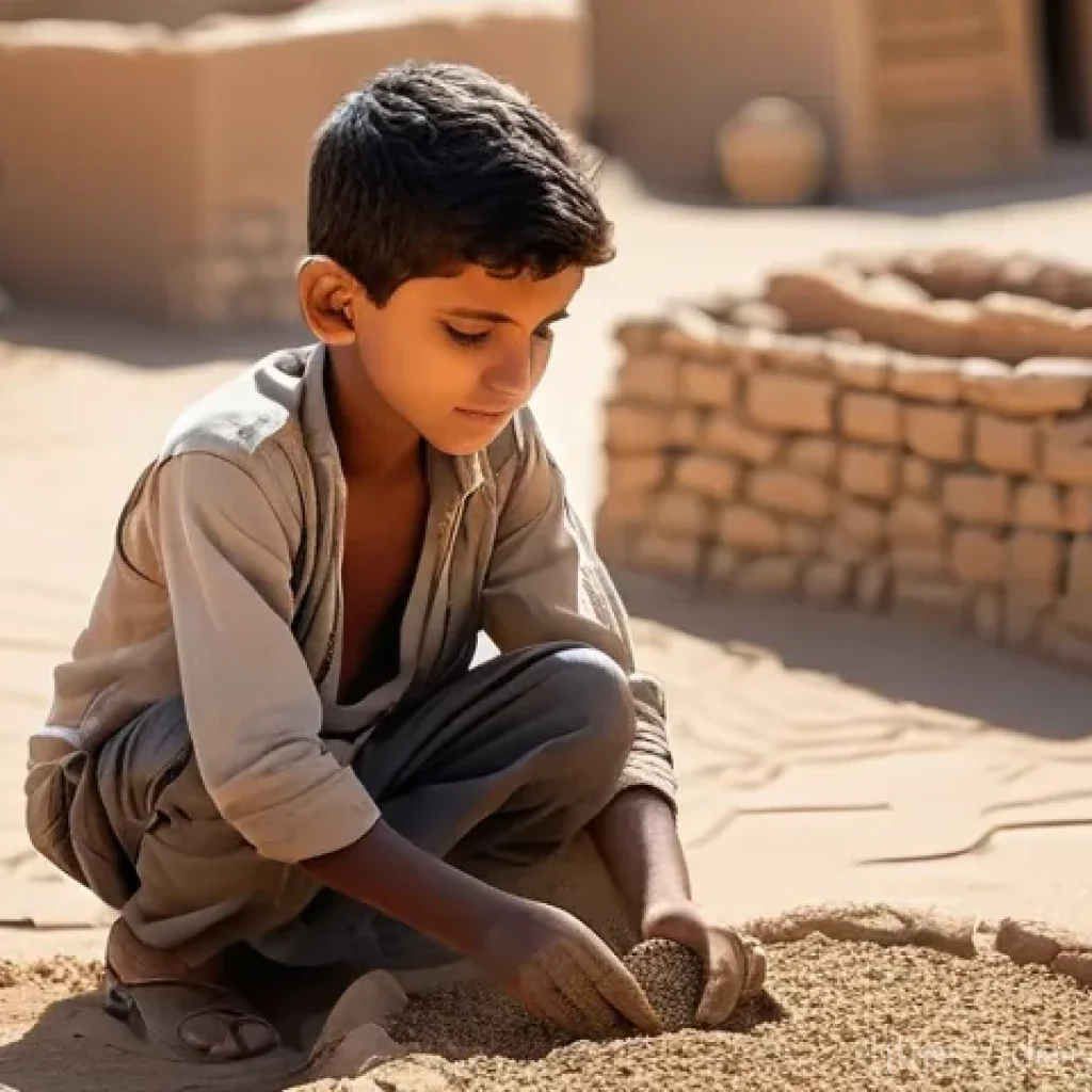 예멘 전통 놀이와 어린이 문화 - **Prompt 1: "The Architect of Sand and Stone"**
    A wide shot of a young Yemeni boy, approximately...