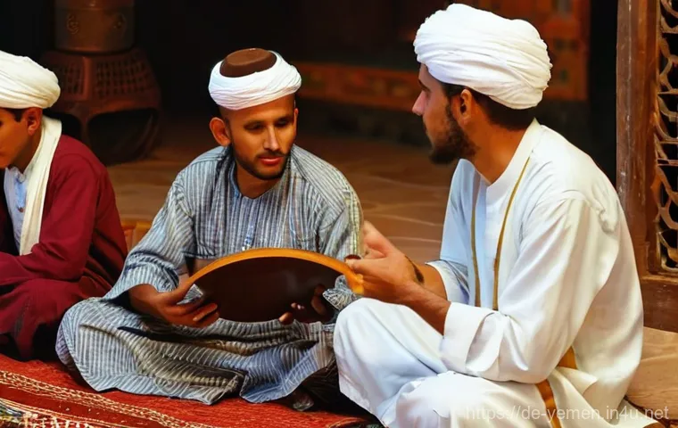 예멘의 독립 영웅 압둘라 살렘 나만 - **Intellectuals and Women in the Resistance:**
    An indoor scene, perhaps a dimly lit room with tr...