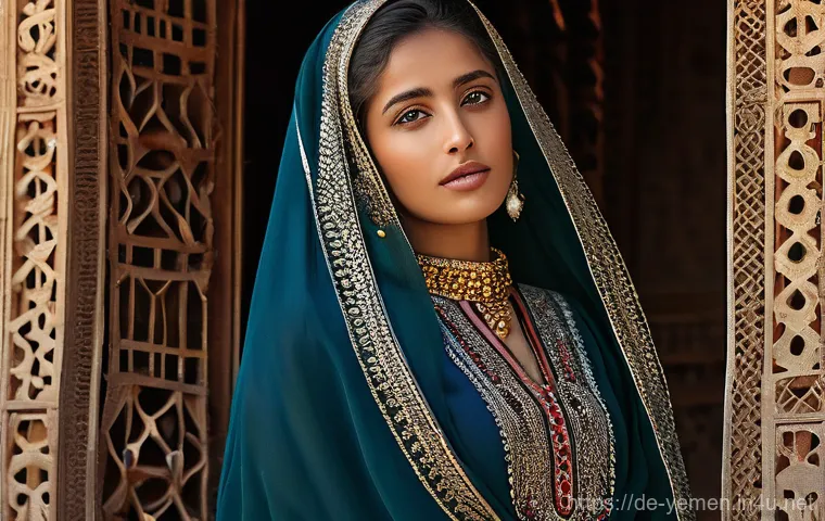 예멘의 유행 패션 트렌드 - **Prompt: "A dignified Yemeni woman, mid-shot, elegantly dressed in a traditional 'Thob' (Dirac) dre...