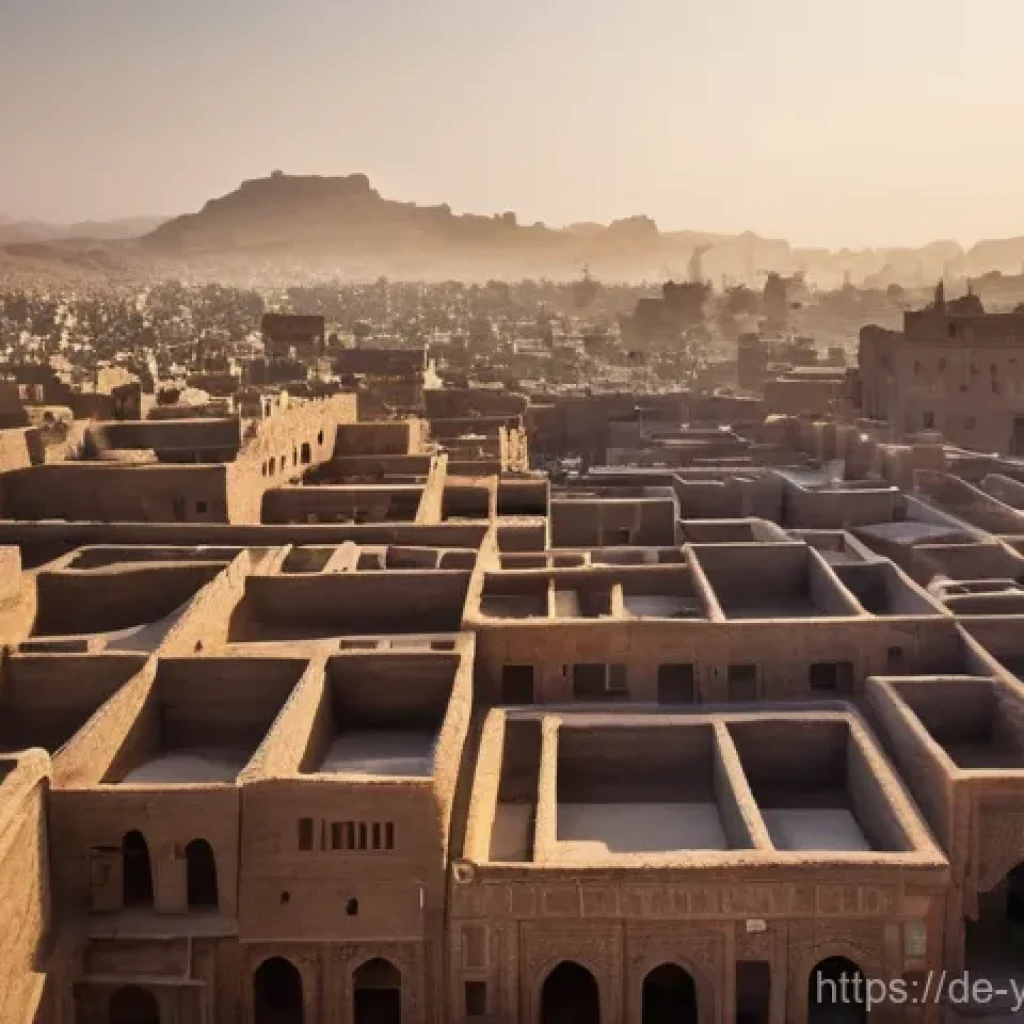예멘 주요 문화재 밀수 문제 - **Prompt:** "A breathtaking wide shot of the Old City of Sana'a, Yemen, showcasing its iconic, ancie...