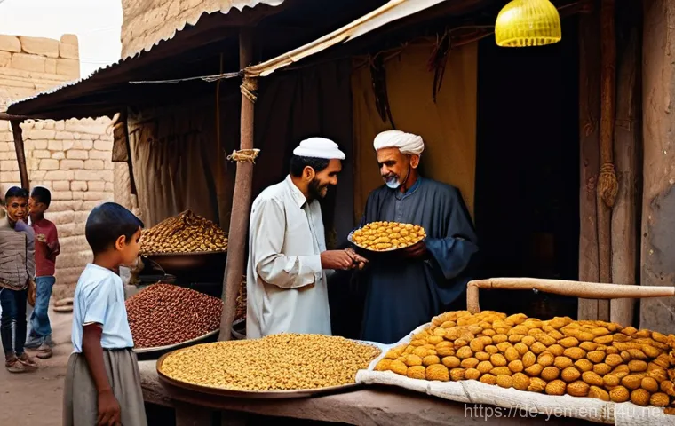 예멘 전통 시장 수크  체험 - **Artisan's Craft and Spice Stall in a Yemeni Souk:** A close-up, detailed shot focusing on the exqu...