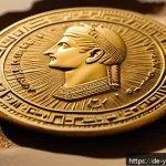 Home 19 예멘 고대 동전과 화폐 역사 - A detailed close-up of an ancient Yemeni gold Qatabanian Dinar coin, featuring a finely engraved rul...