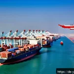 Home 18 예멘의 주요 항구 아덴 Aden - A bustling modern port at the Bab al-Mandab strait, showing large container ships docked at advanced...