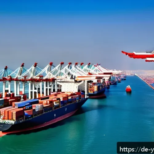 Home 30 예멘의 주요 항구 아덴 Aden - A bustling modern port at the Bab al-Mandab strait, showing large container ships docked at advanced...